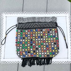 Vintage Rare Beaded Fringe Candy Dot Bag Purse Wristlet REVERSIBLE- EUC!
